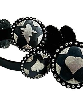 3D ~ Black Leather W/Silver 7 Conchos ~ Heart Of Spade & Cowgirls Size 40 Belt